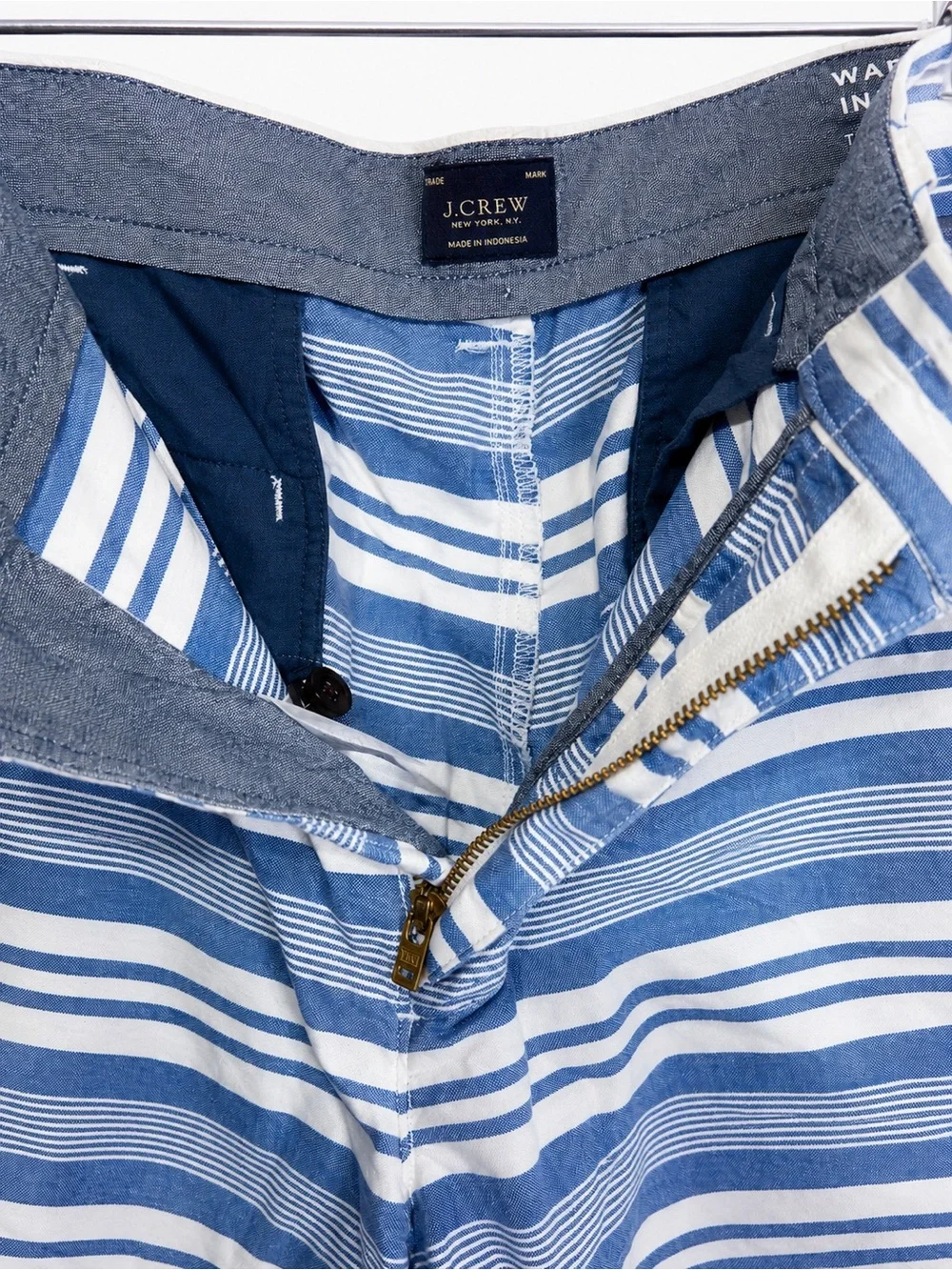 J.Crew Men’s Blue White Striped Flat Front Shorts Size 36 9” Inseam Cotton